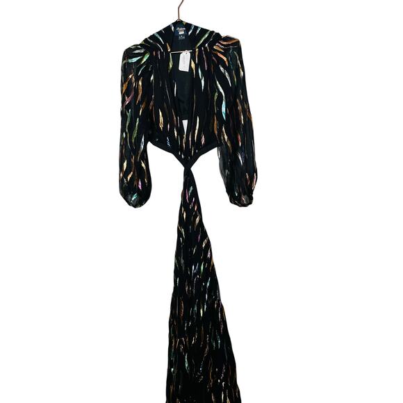 SHOSHANNA Black Georgette Metallic Ribbon Waist Cinching Cutout Randi Dress 14 - Picture 5 of 15